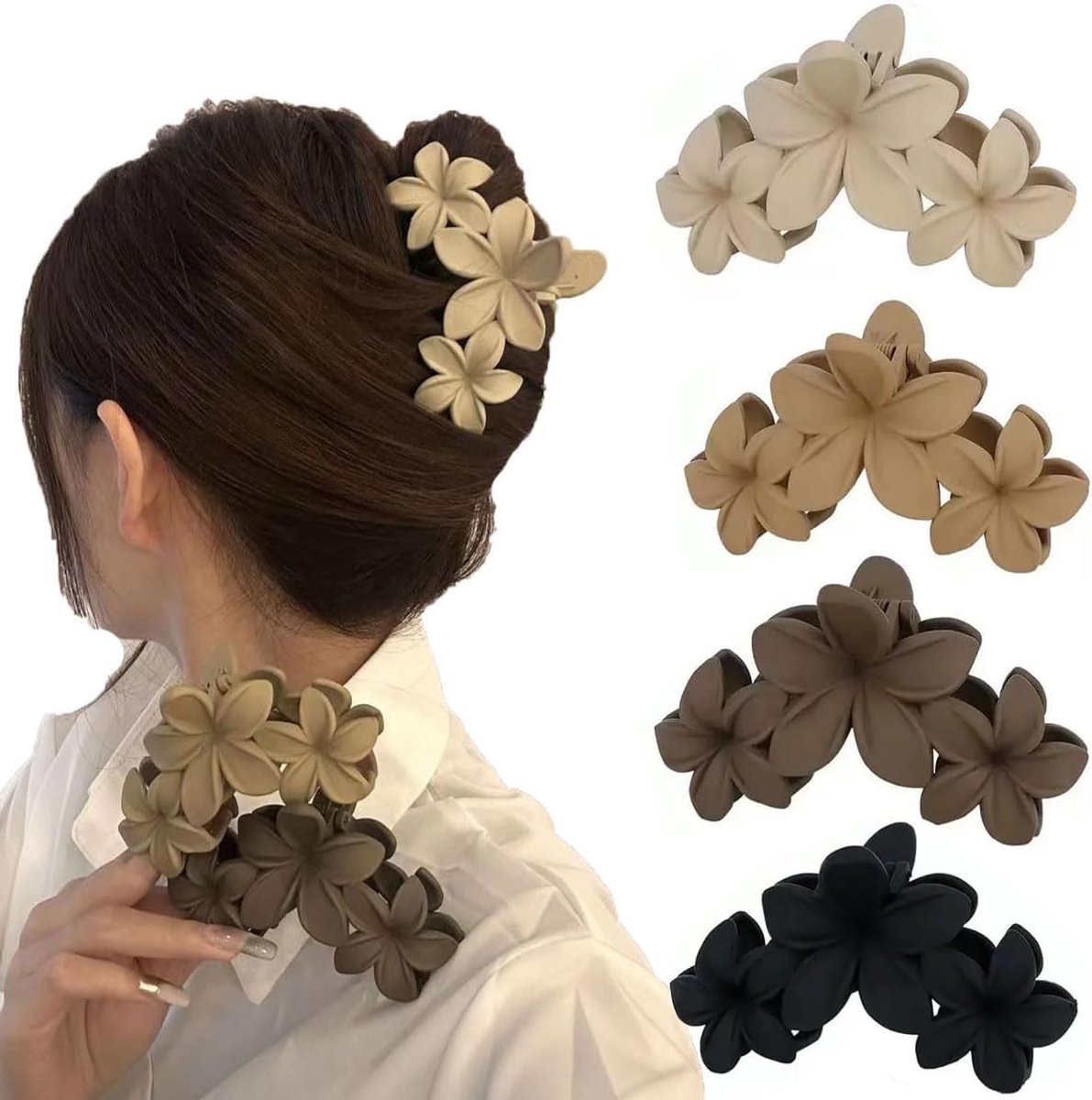 Set van 4 Grote Matte Haarclips met Bloemvorm voor Dames