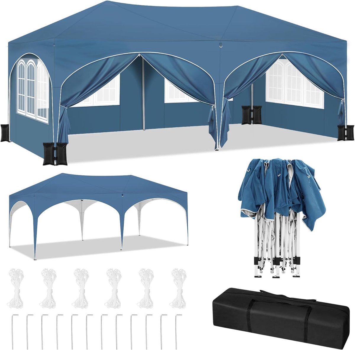 Partytent opvouwbaar - Paviljoen - 3x6m - Easy up - Waterdicht - met Zijwanden - Weerbestendig - Blauw