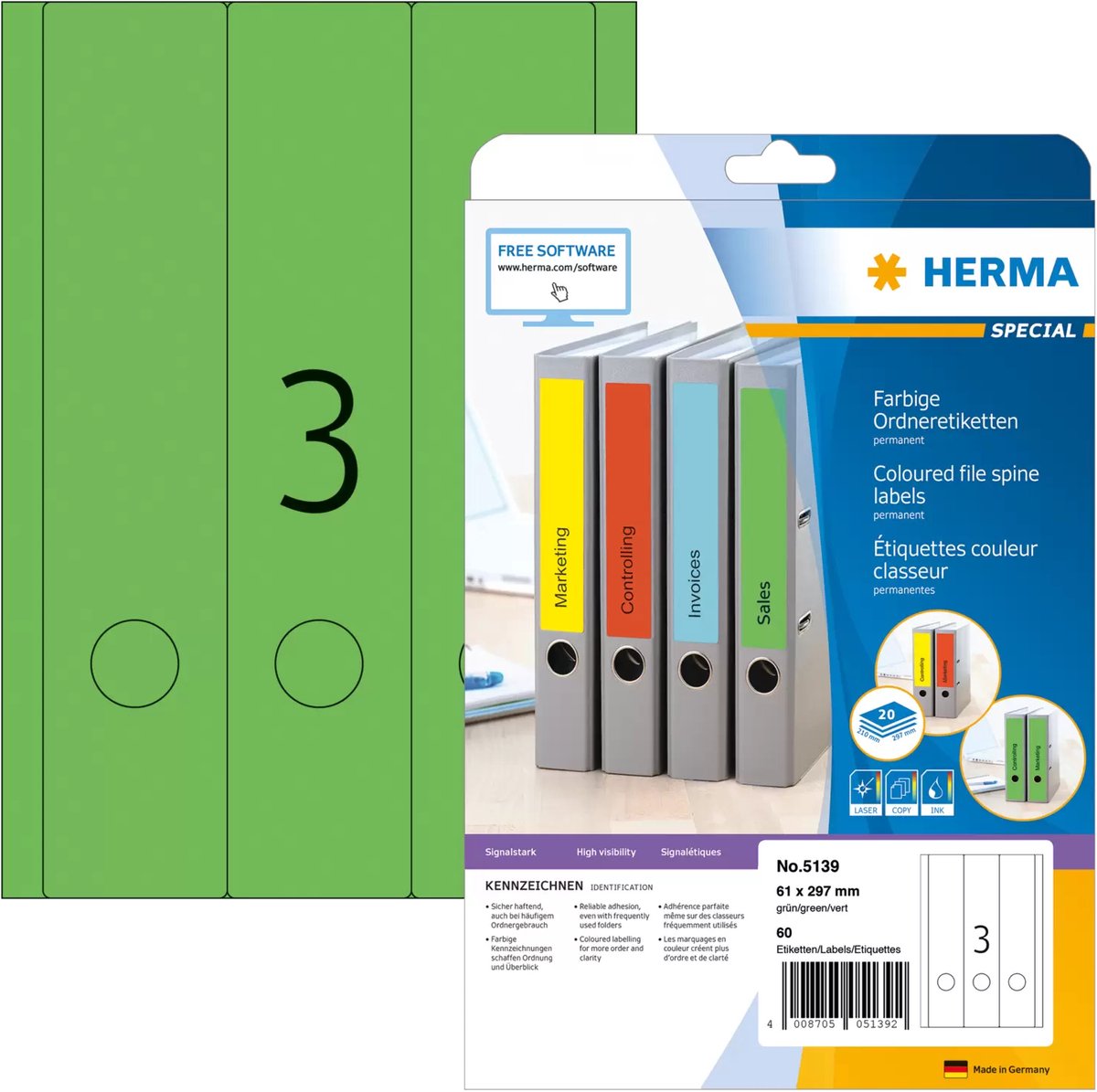 Herma File labels green 61x297 SuperPrint 75 pcs.
