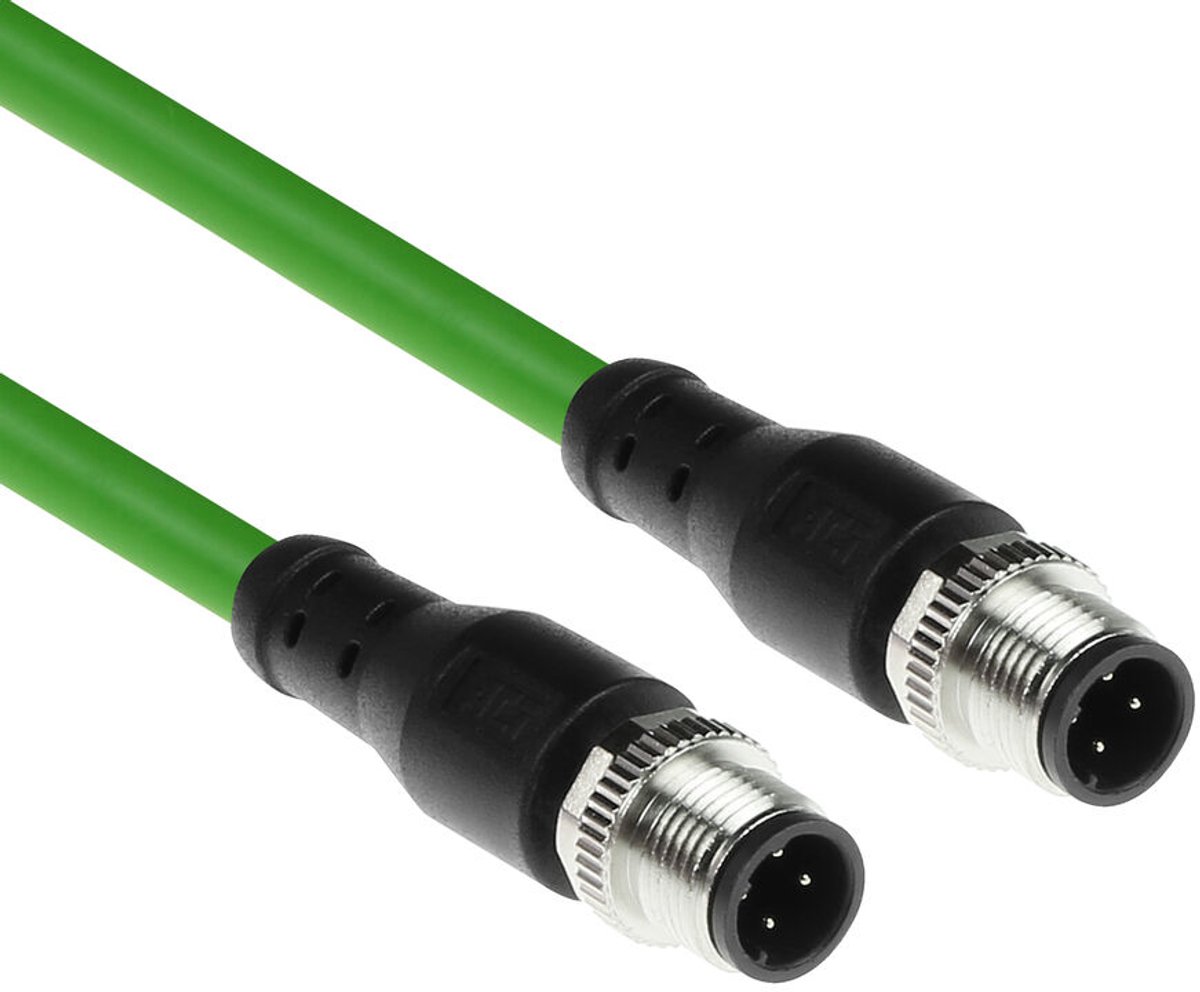 ACT SC4461 Industriële Sensor Kabel | M12D 4-Polig Male naar M12D 4-Pin Male | Superflex Xtreme TPE kabel | Afgeschermd | IP67 | Groen | 3 meter