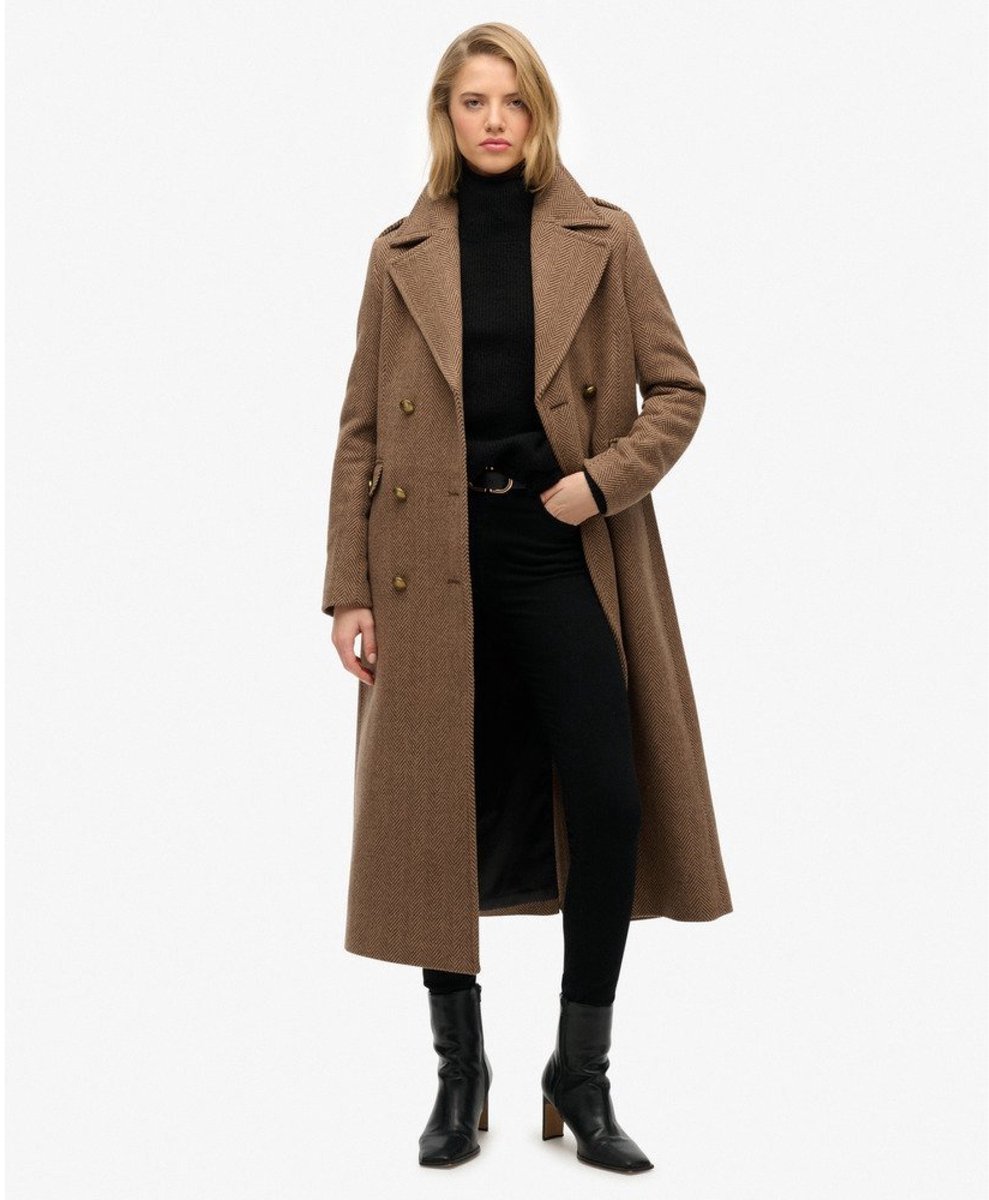Superdry Dubbele rij knopen wollen mantel Dames Jassen Bruin
