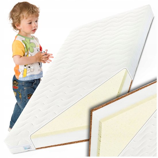 FDM BABY COMFORT Matras 60x120 cm Dubbelzijdig Schuim Matras voor Kinderen Hardheidsgraad H2 H3 Boekweit Vulling Kokosnoot 9 cm Hoog 7 Comfortzones met Hypoallergene Wasbare Premium Tijk Oeko-Tex
