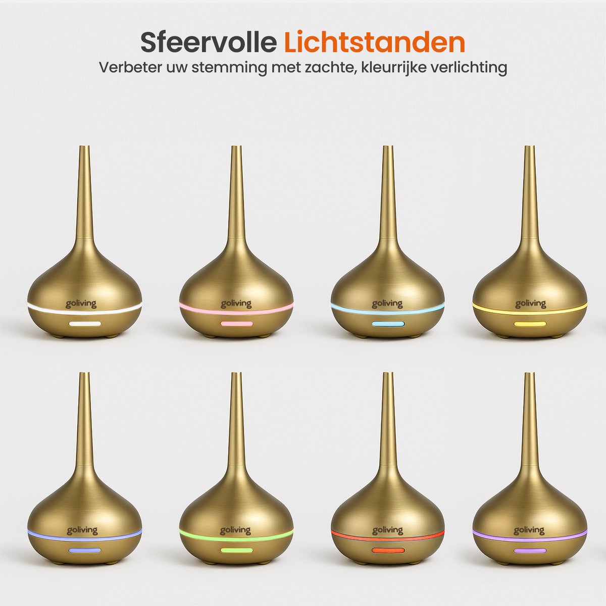 Goliving Aroma Diffuser - Luchtbevochtiger - Aromatherapie - Incl. 2x Etherische Olie - 10 LED kleuren - Geurverspreider - Goud — cadeau in Wonen & Interieur - foto 5