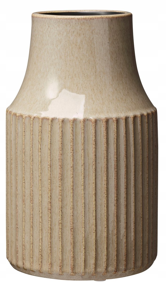 Ongemarkeerde beige geribbelde keramische vaas 26 cm