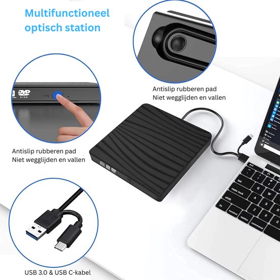 DailySupplies® Externe DVD Speler Voor Laptop - CD Brander - Plug & Play van DailySupplies® — afbeelding 4