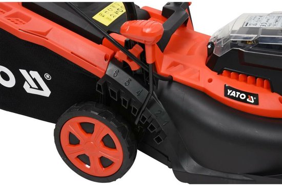 Accu Grasmaaier 36V (2x 18V) - 34 cm Maaibreedte - Inclusief 2x 2.0 Ah Accu & Snellader - Cirkelmaaier met Centrale Maaihoogteverstelling & 35L Opvangbak - YATO 18V Systeem — afbeelding 4