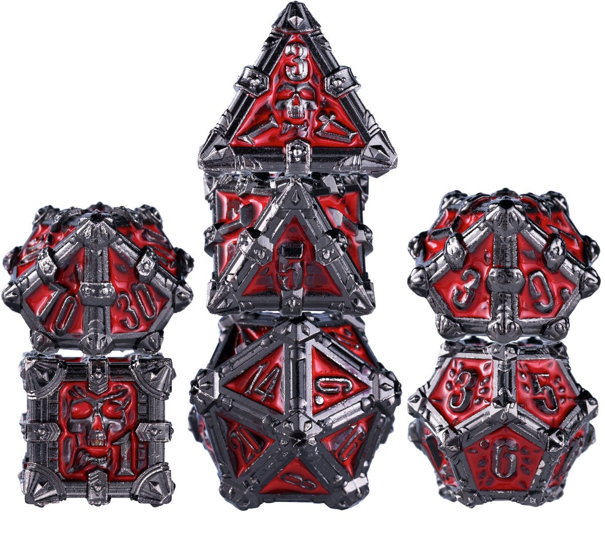 Nereb – Metalen Dobbelstenen Set 7-delig – D20 D12 D10 D% D8 D6 D4 – Voor RPG & Tafelspellen