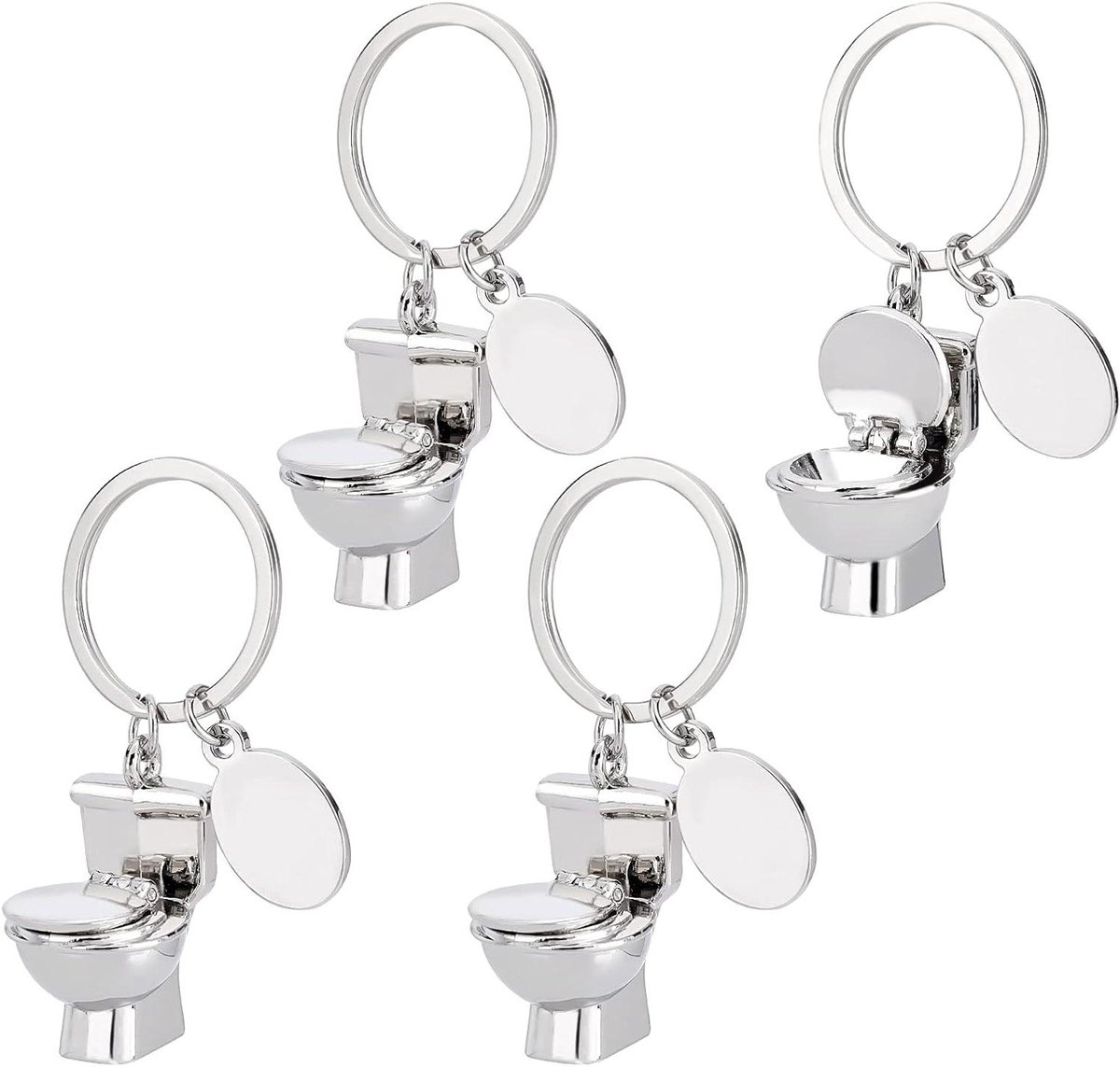 TTGoods - Toilet sleutelhanger set van 4 grappige mini sleutelhangers - metaal, toiletbril model, handtas/portemonnee hanger