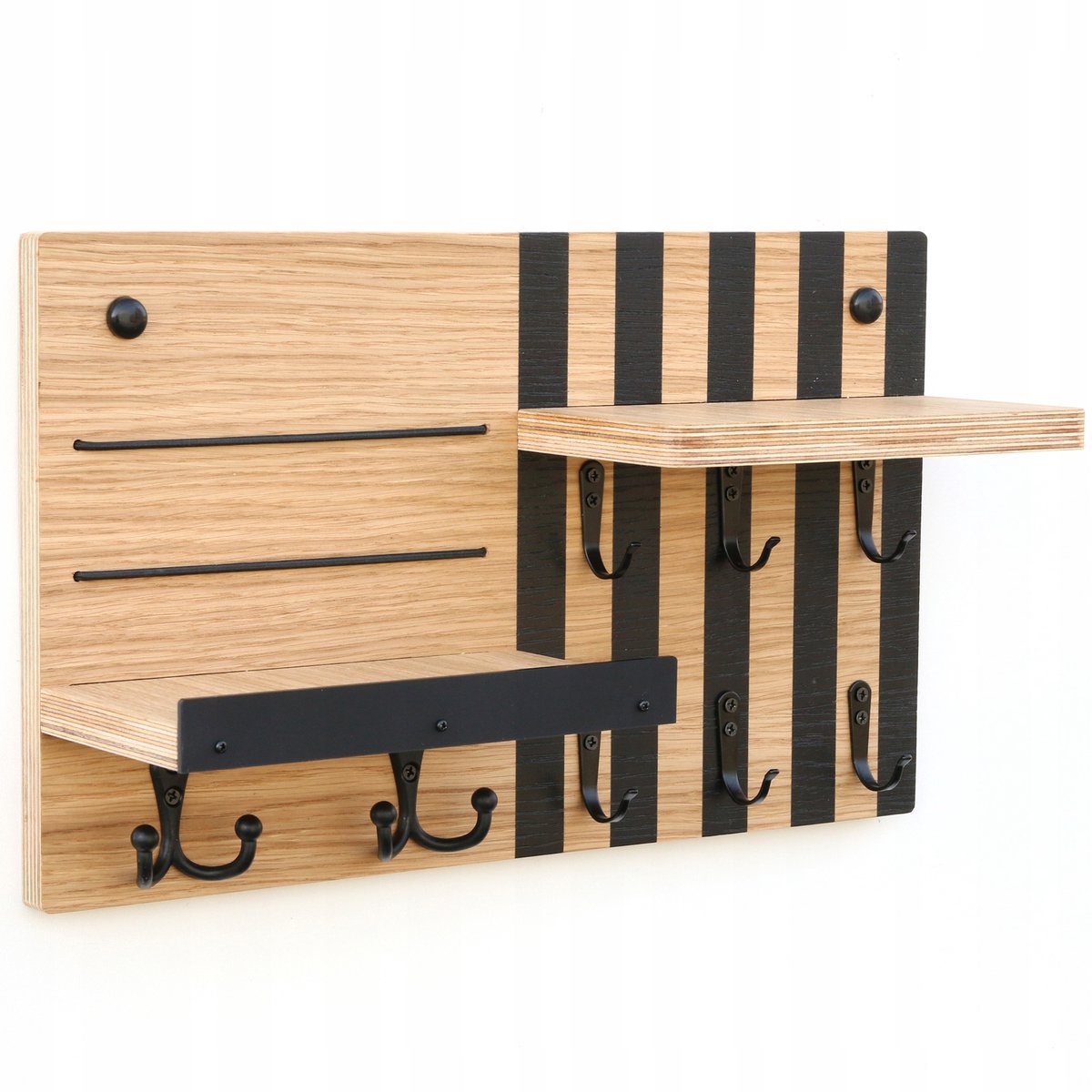 WoodExpert Wandrek met Haken & Plank - Natuurlijk Eikenhout, 40cm
