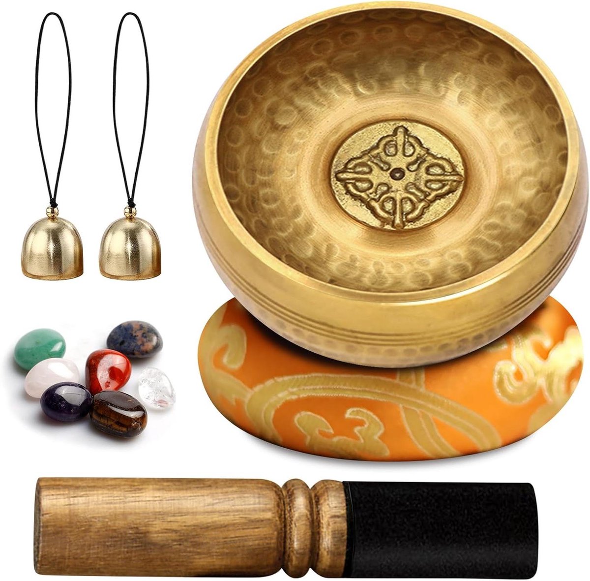 Provento - Tibetaanse klankschalen set voor meditatie met 7 kleuren yogastenen