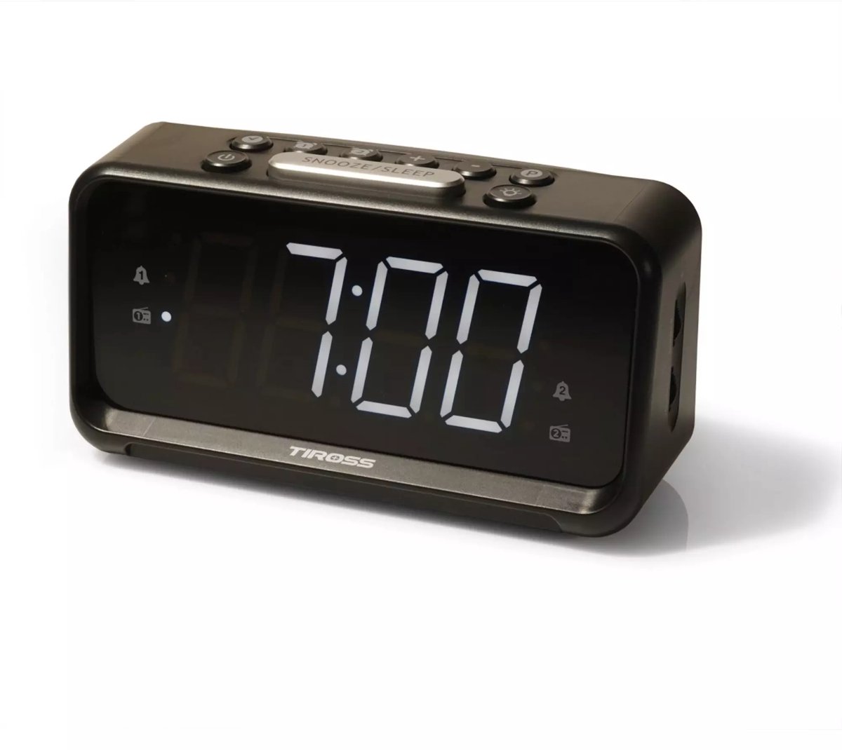 TIROSS Digitale radio wekker met groot dimbaar led display, fm radio, dubbel alarm, nachtlicht en usb voeding