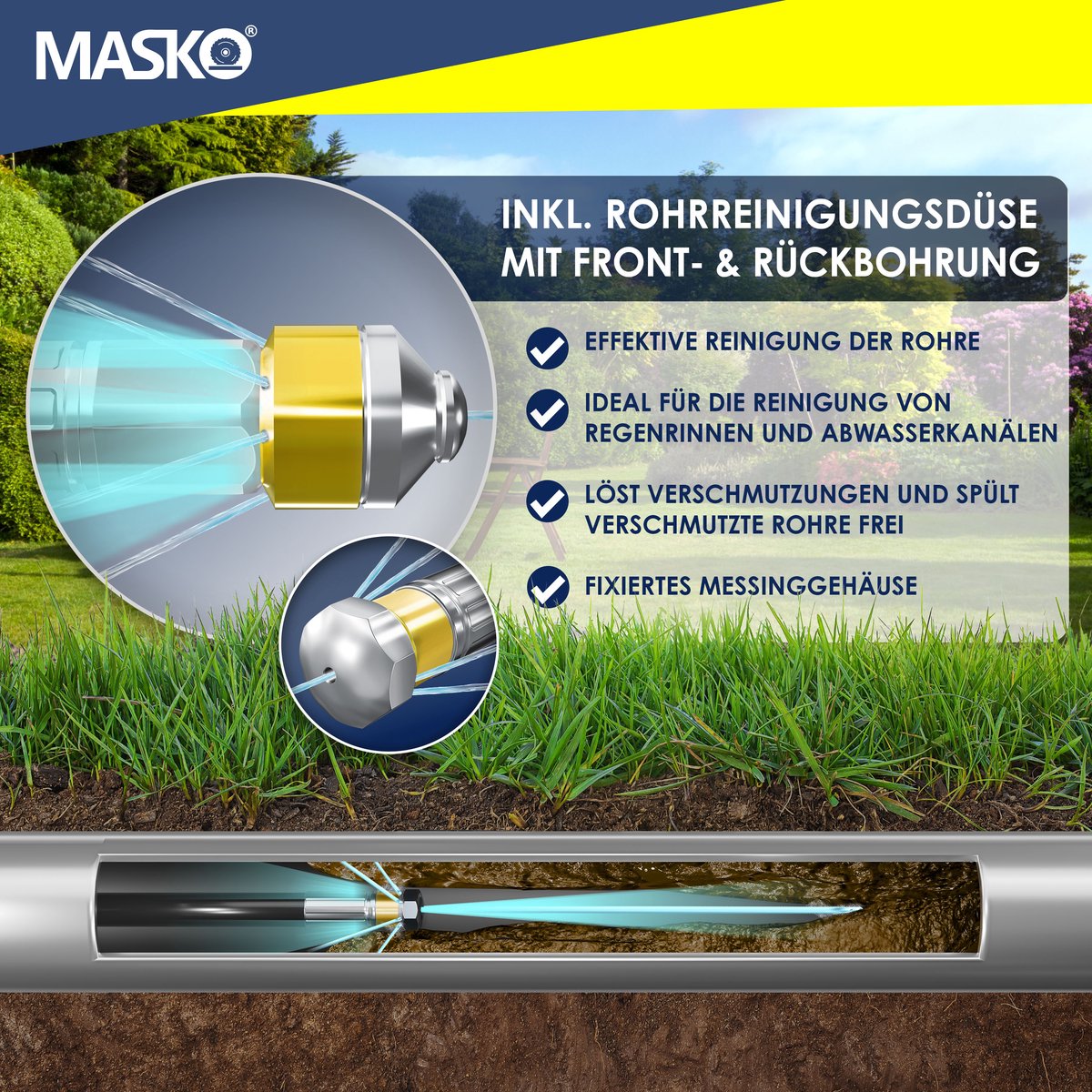 MASKO® Rioolreinigingset Rioolslang 30 Meter - Geschikt Voor Kärcher K2, K3, K4, K5, K6, K7 & Lavor Hogedrukreiniger - Universele Afvoerslang - Afvoerpijp Slang Reiniging Set – foto 3
