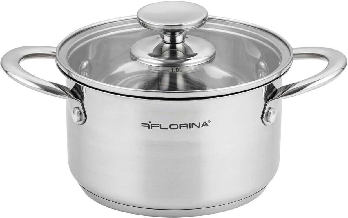 RVS Kookpan 16 cm 1,9 Liter met Glazen Deksel en 3-laagse Bodem