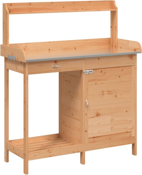 vidaXL Table de rempotage avec armoire 110,5 x 45 x 124,5 cm Bois de pin massif Marron - Table de rempotage - Tables de remportage - Table de jardin - Table de rempotage