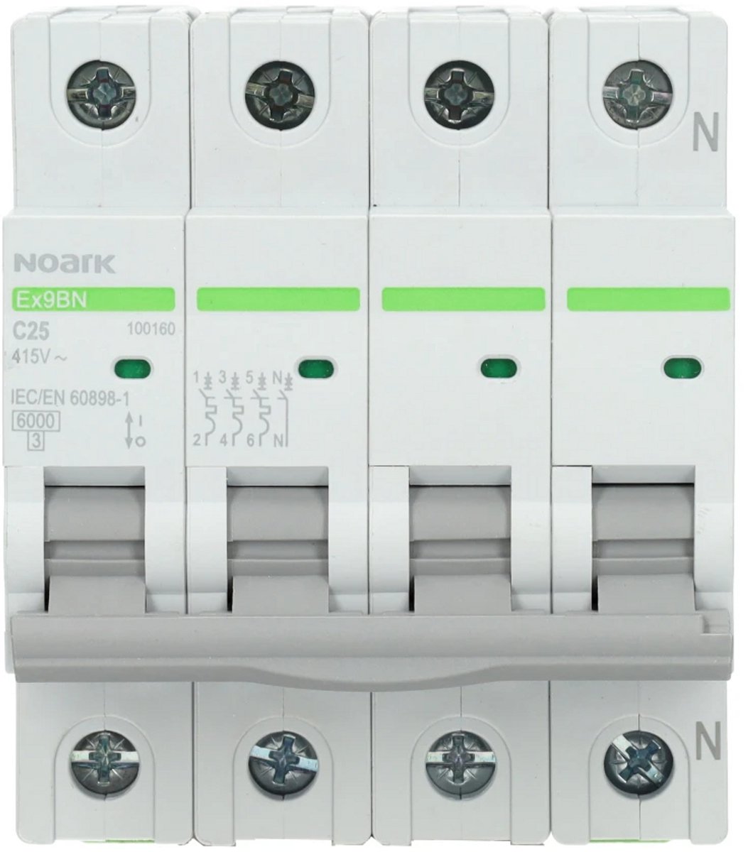 Noark installatieautomaat 3-polig+nul 25A C-Kar (Ex9BN 3PN C25)
