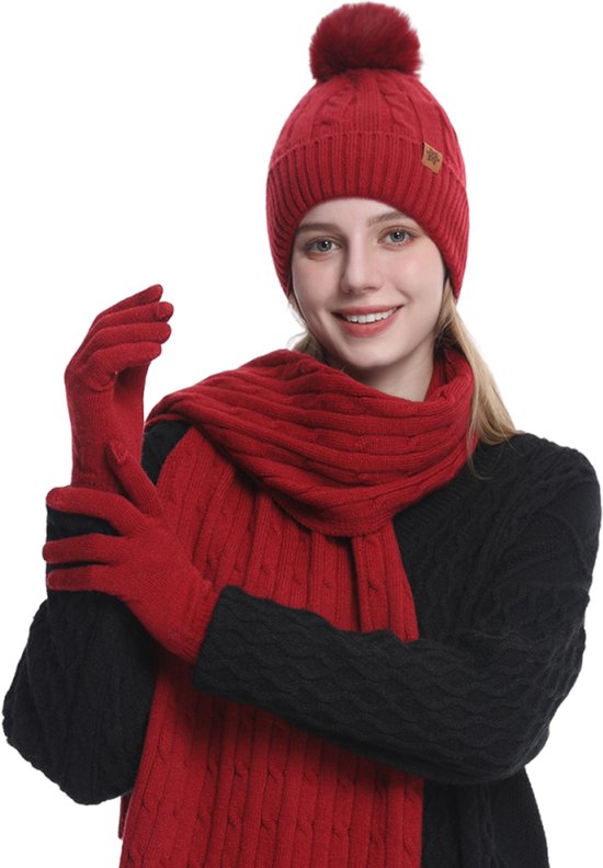 Ensemble Hiver 3 Pièces - Bonnet, écharpe Tube Et Gants Doublés Polaire - Unisexe - Pour Ski, Randonnée, Quotidien