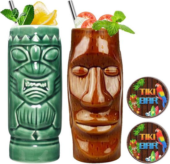 Tiki-Mokken en Glazen Voor Hawaii Cocktails - Keramische Cocktailbekers, Schattige Exotische Glazen en Feestdecoratie (Stijl 2
