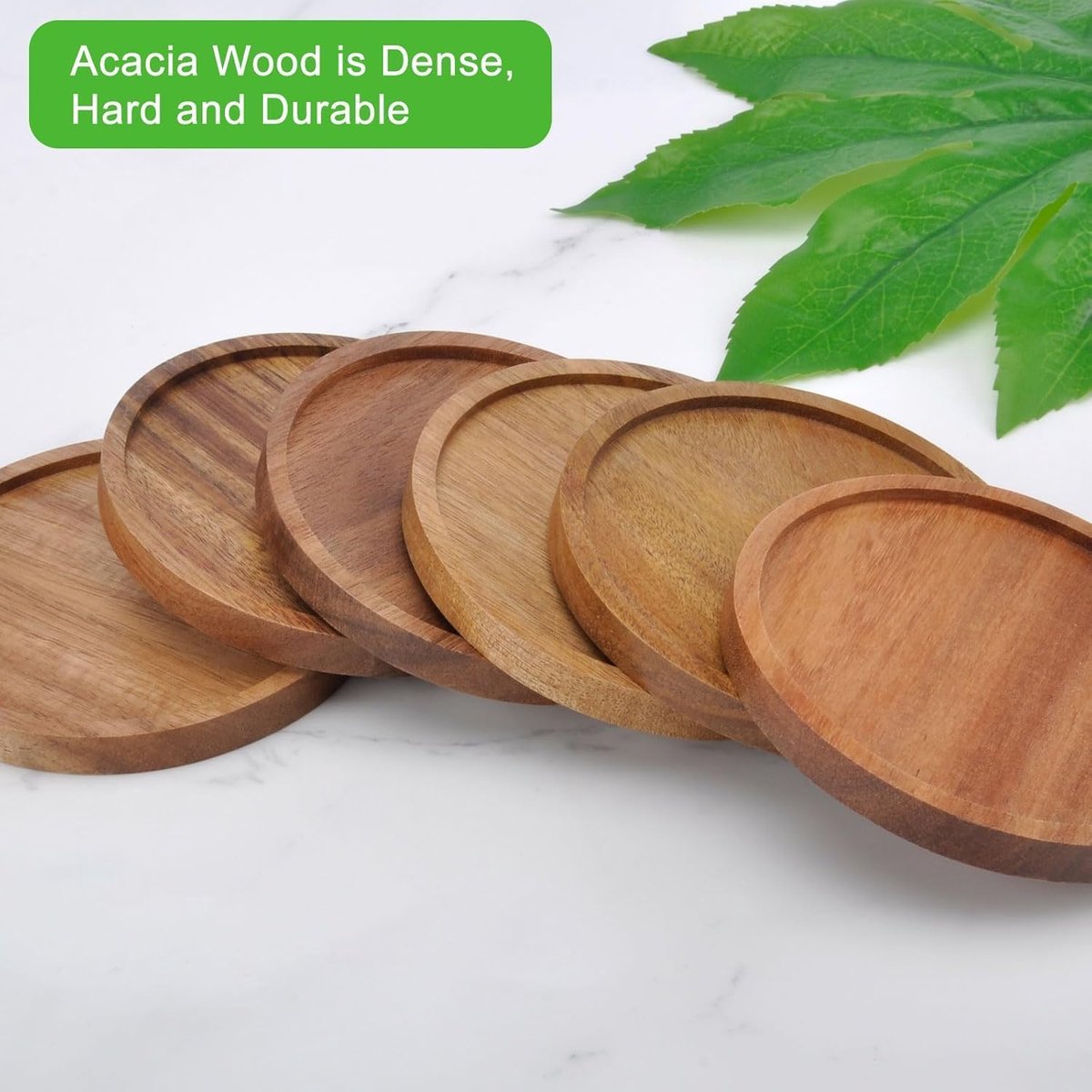 Set van 4 houten onderzetters voor glazen, onderzetters van acaciahout met houder, glazen onderzetters voor dranken, bar, kopjes, glas 10 cm — cadeau in Wonen & Interieur - foto 3