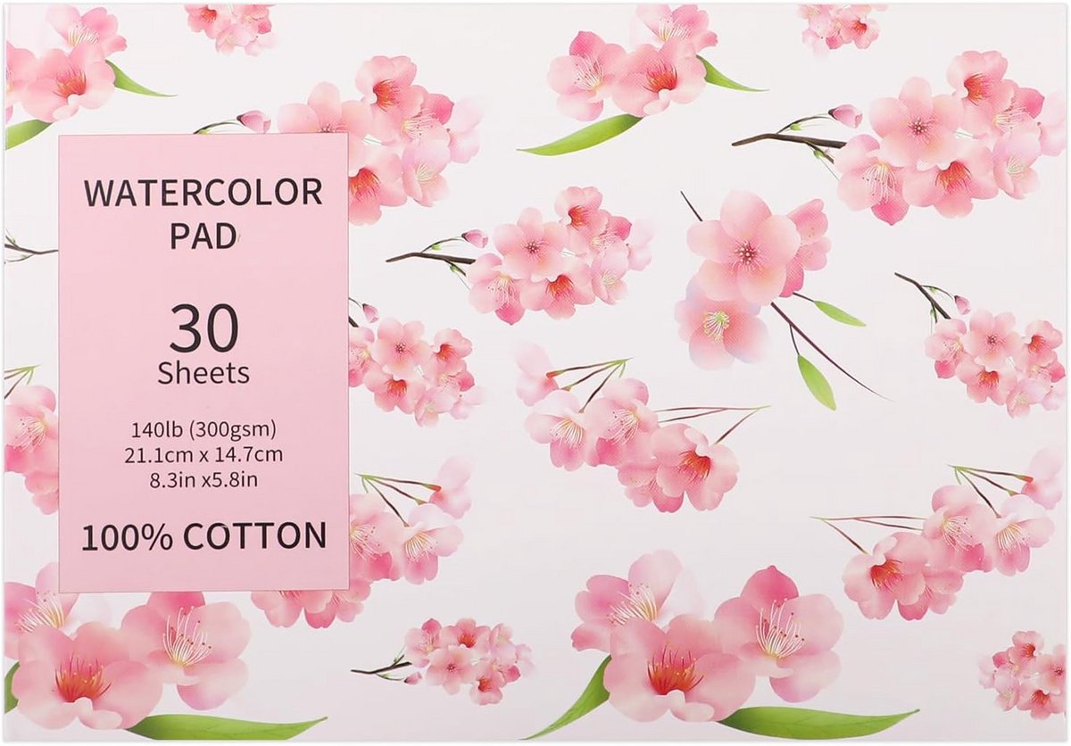Aquarelpapier Blok A5 - 30 Vel Koudgeperst 300g/m² 100% Katoen voor Acryl, Gouache en Inkt