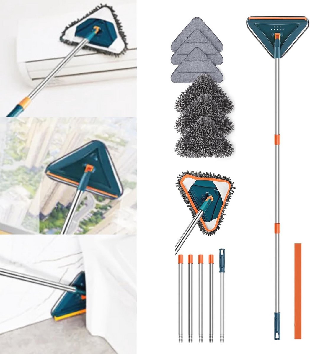 Verstelbare 360° Draaibare Microvezel Mop met Telescoopstang voor Vloer, Raam en Muur