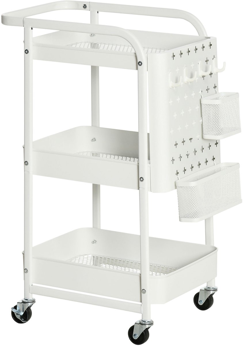 Keukentrolley - 51.5x32x75.6 cm - Met Lades en 3 Etages - Opbergwagen - Staal - Wit