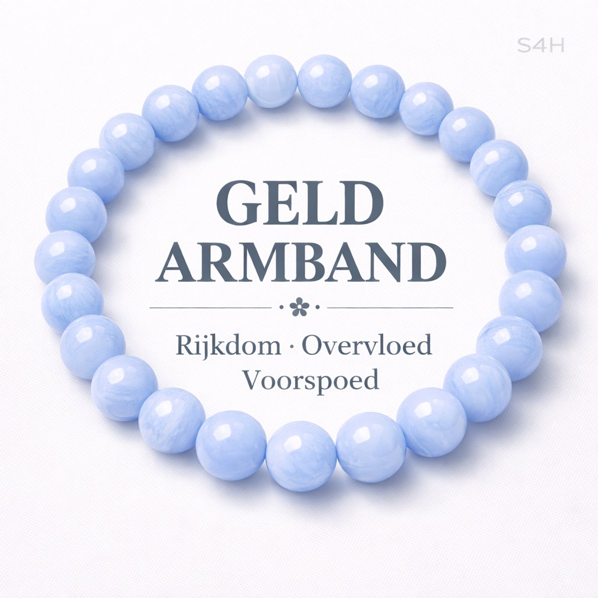 S4H Geld Beschermings Edelstenen Armband – Blauwe Kantagaat (Blue Lace Agate) – 8 mm