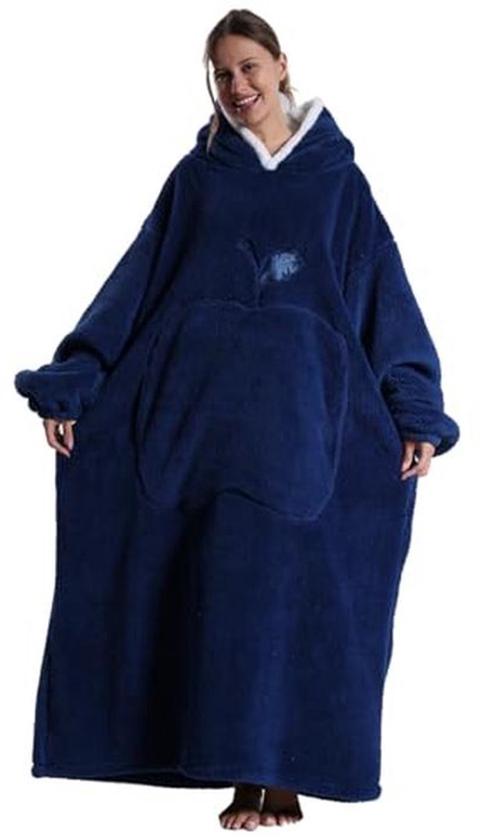 Extra lange en grote hoodiedeken met mouwen en zakken - super warme en knusse fleece deken voor zowel dames als heren