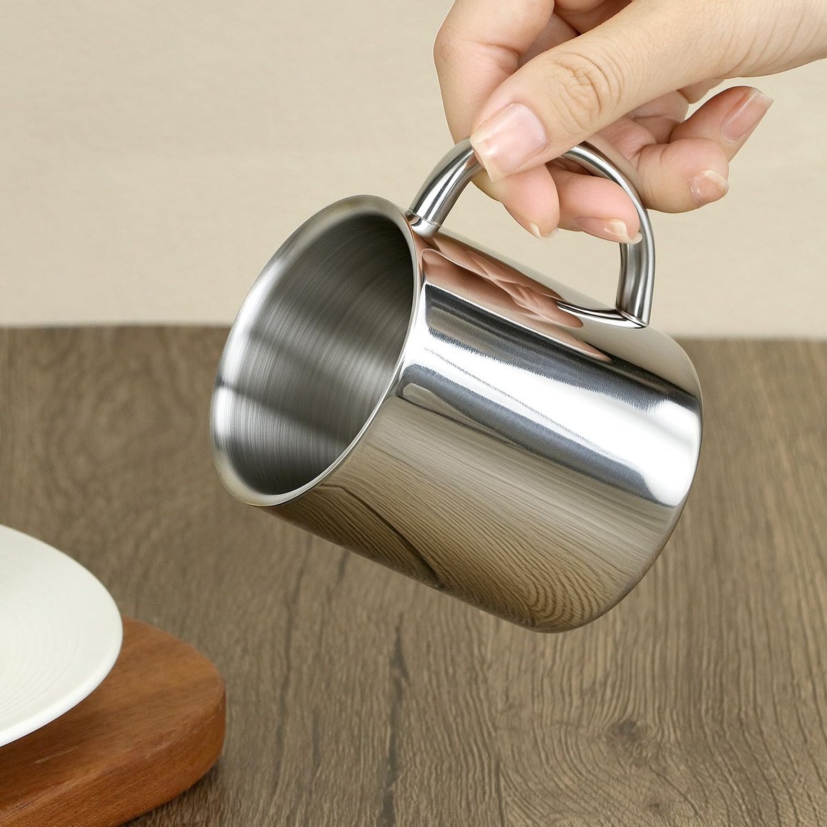 Mokkenset - Tweedelige set - Koffiemok en melkmok, gemaakt van 304 roestvrij staal - Geïsoleerd - Hittebestendig - 200 ml dubbelwandige reismok - Geschikt voor warme en koude dranken — cadeau in Cadeau-ideeën - foto 4