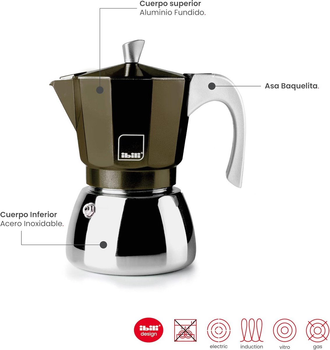 Espressomachine van Gegoten Aluminium voor 3 Kopjes, Geschikt voor Inductie