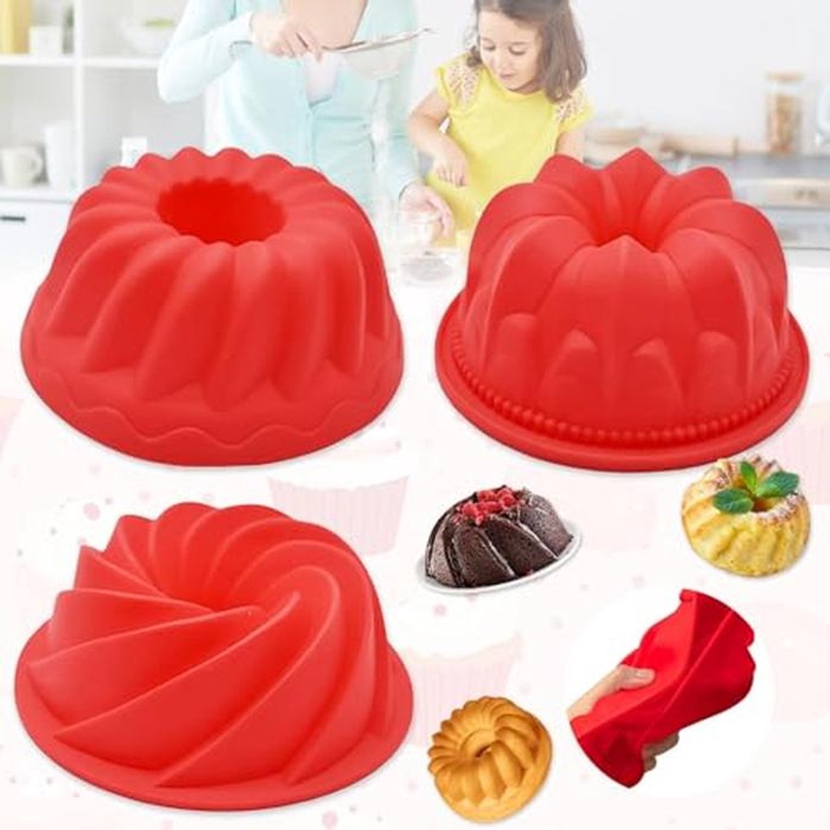 Siliconen Bakvormen Set voor Cake, Brood en Desserts - 3 Stukken