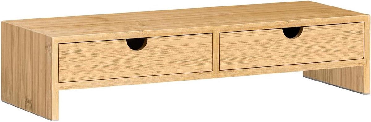 SoBuy FRG198-N Monitor Stand Computer Stand Desk Organizer with 2 Drawers - Bamboo Wood - 47 x 18 x 11 cm