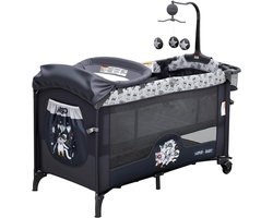 5-in-1 Reisbed voor Baby - Co-Sleeper, Wieg, Ledikant, Verschoontafel & Speelbox - Inclusief Matras, Hangspeeltjes, 4 Hoogtes, Veiligheidssysteem & Snel Opvouwbaar - 0 tot 36 Maanden - Zwart