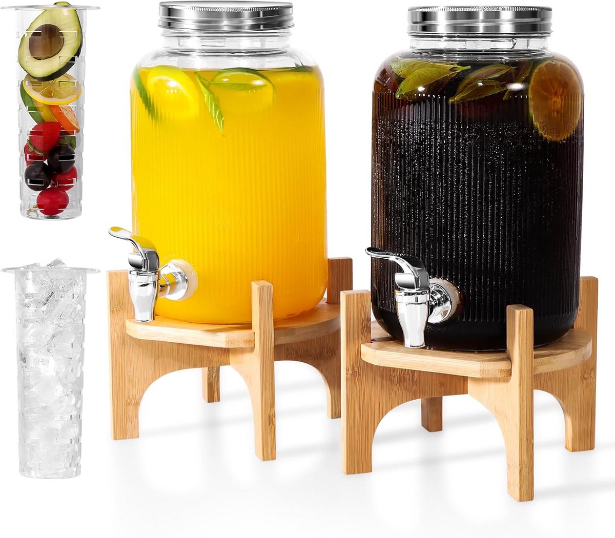 Grote Drankdispenser Glas met Houten Standaard - Lekvrij voor Feestjes en Drankjes