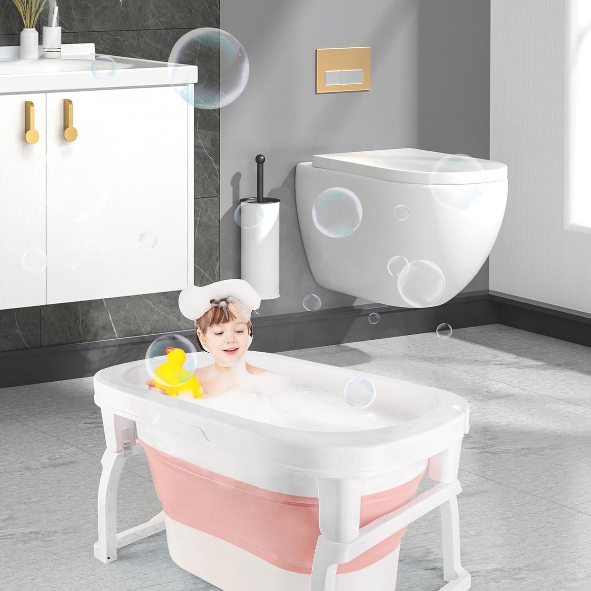 3-in-1 Opvouwbare Babybadkuip met Temperatuurmeting - Voor Baby's van 0-6 Jaar thumbnail 3