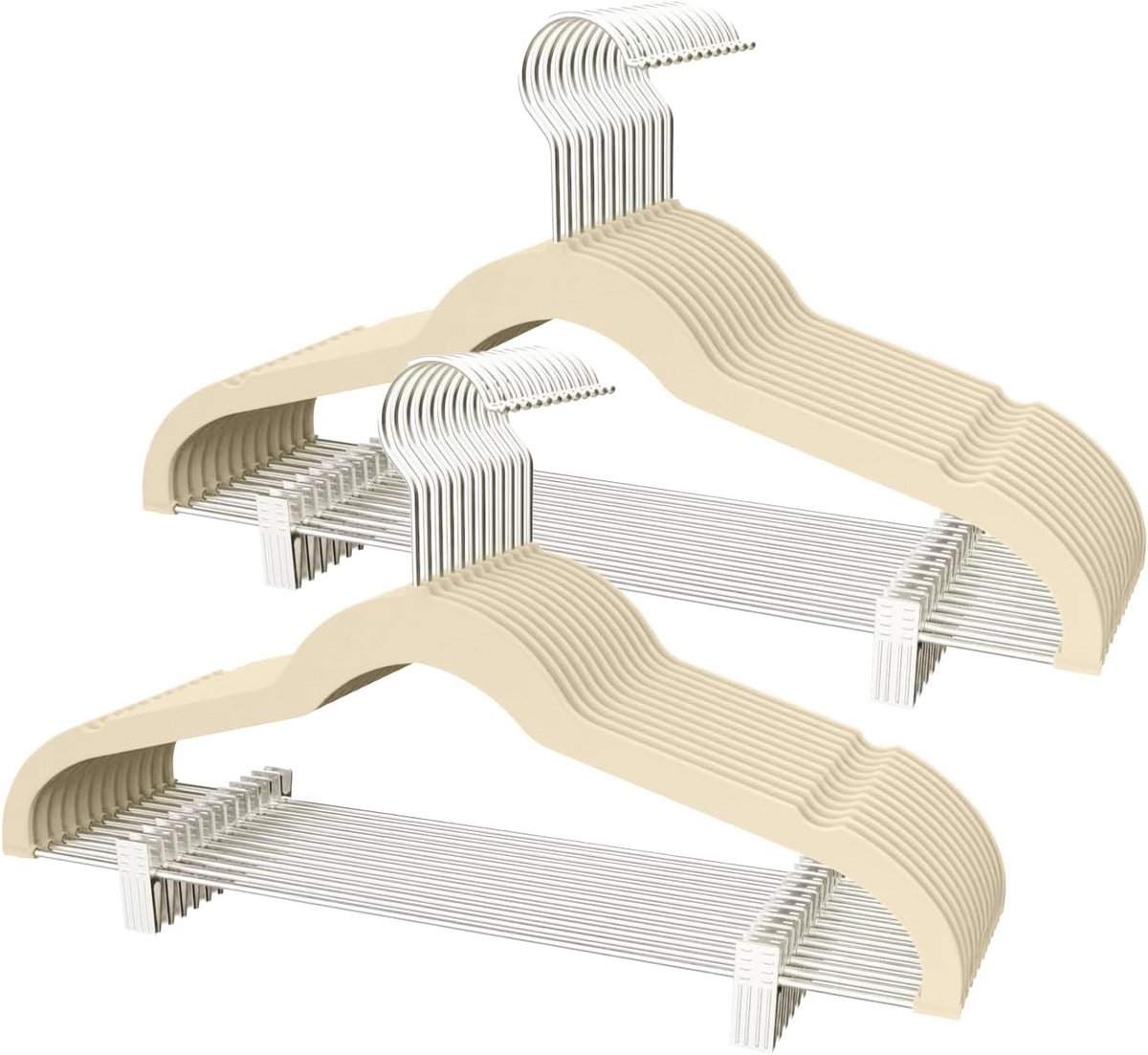 Fluwelen kledinghangers met klemmen - Beige antislip en duurzaam, 24 stuks
