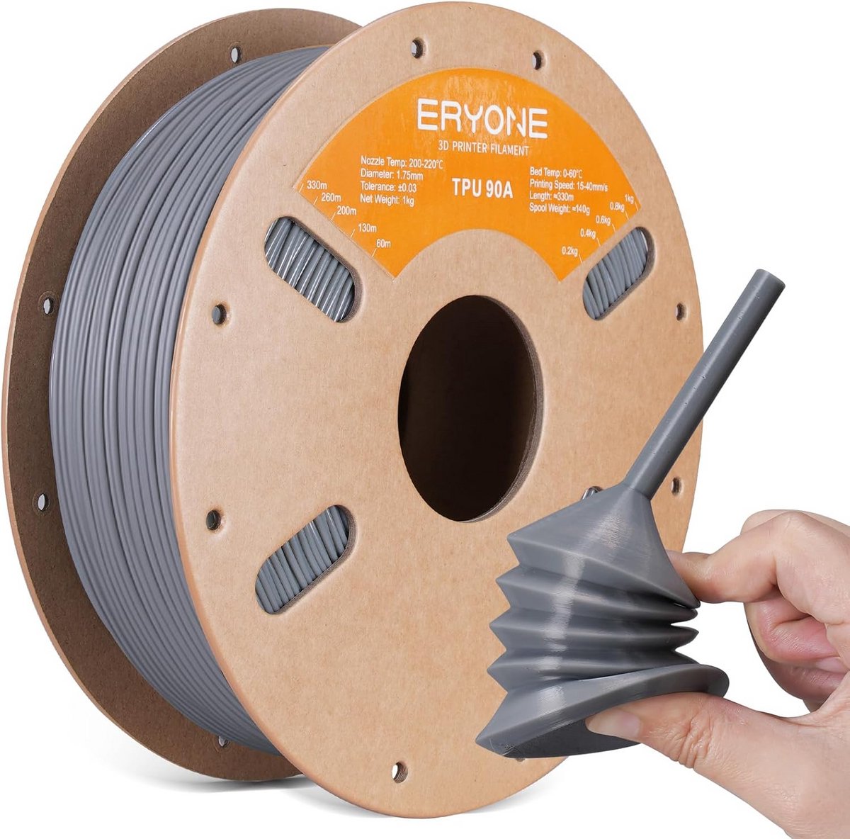 Flexibel TPU 90A Filament 1.75mm voor 3D Printer - 1KG Grijs