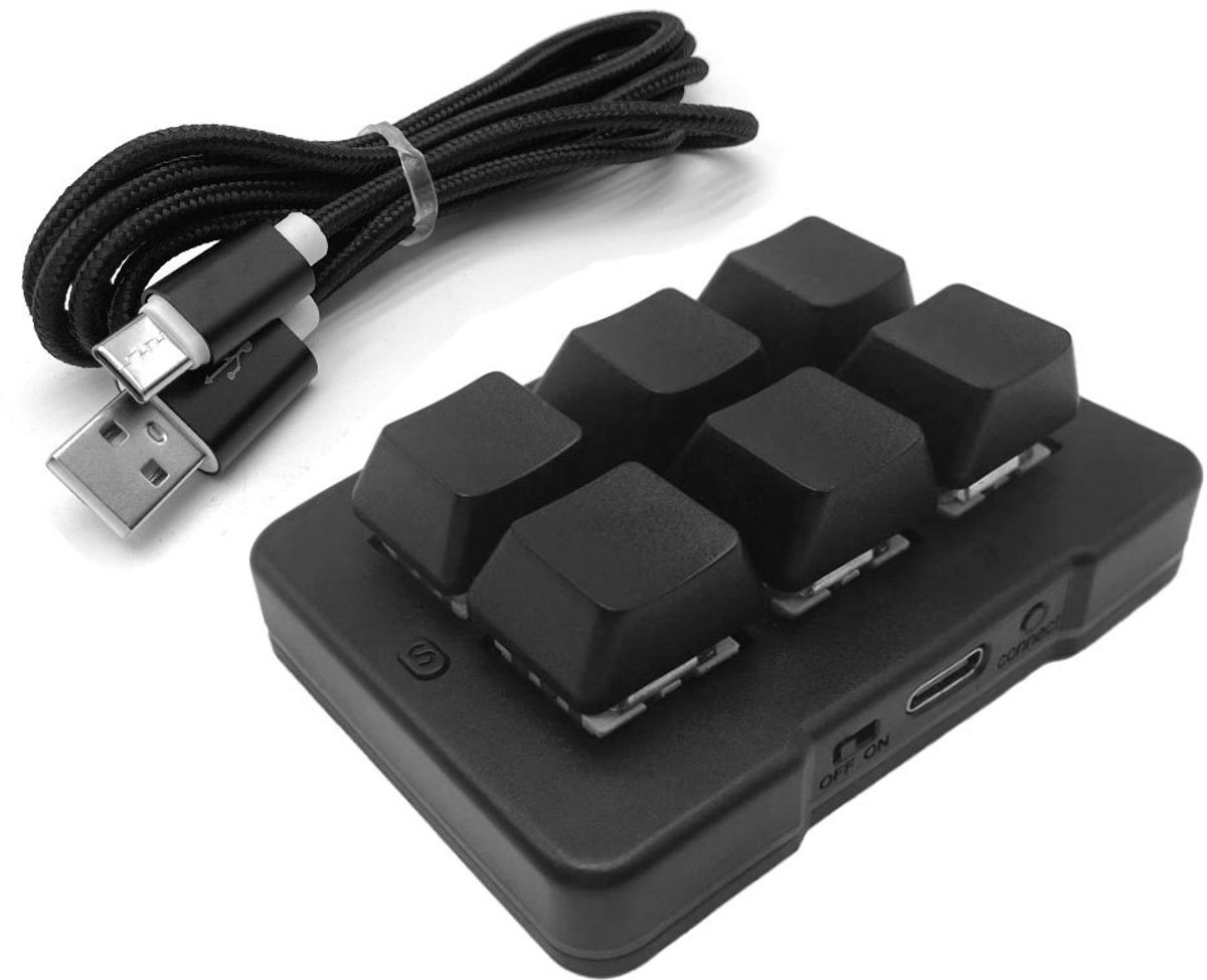 Programmeerbaar mechanisch toetsenbord met 6 toetsen, tri-mode (2.4G/Bluetooth/bedraad), macrotoetsenbord voor bediening met één hand, plug-and-play, gebruiksvriendelijk, minitoetsenbord, geschikt voor gaming en kantoorwerk, programmeerbare toetsen.