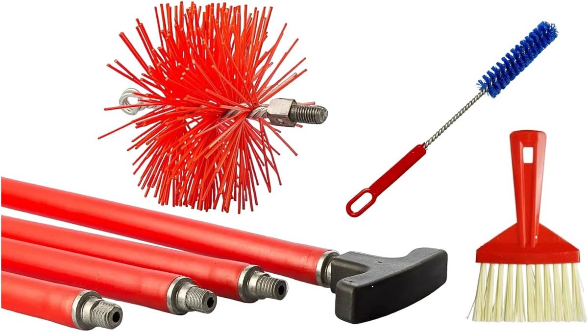 Schoorsteenreinigingsset met Verlengstukken en Nylon Borstel – 6 Meter en 45° Hoek