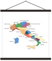 Porte-affiche avec affiche - Affiche scolaire - Carte avec les régions d'Italie - 40x40 cm - Lattes noires
