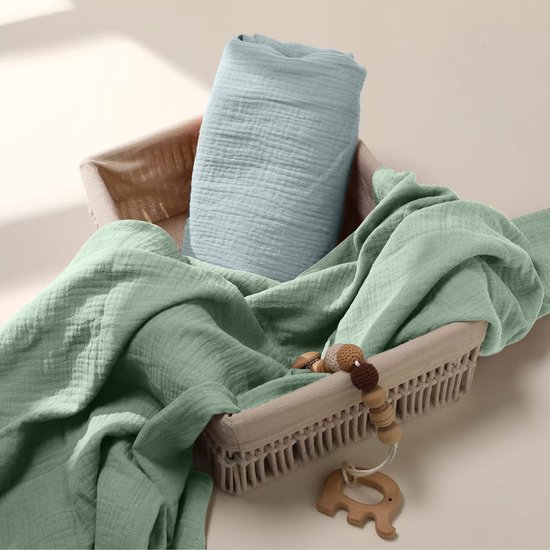 2-Pack - Hydrofiele doek XL - 100x90 cm - Inbakerdoek - Groen Blauw van Merkloos — afbeelding 3
