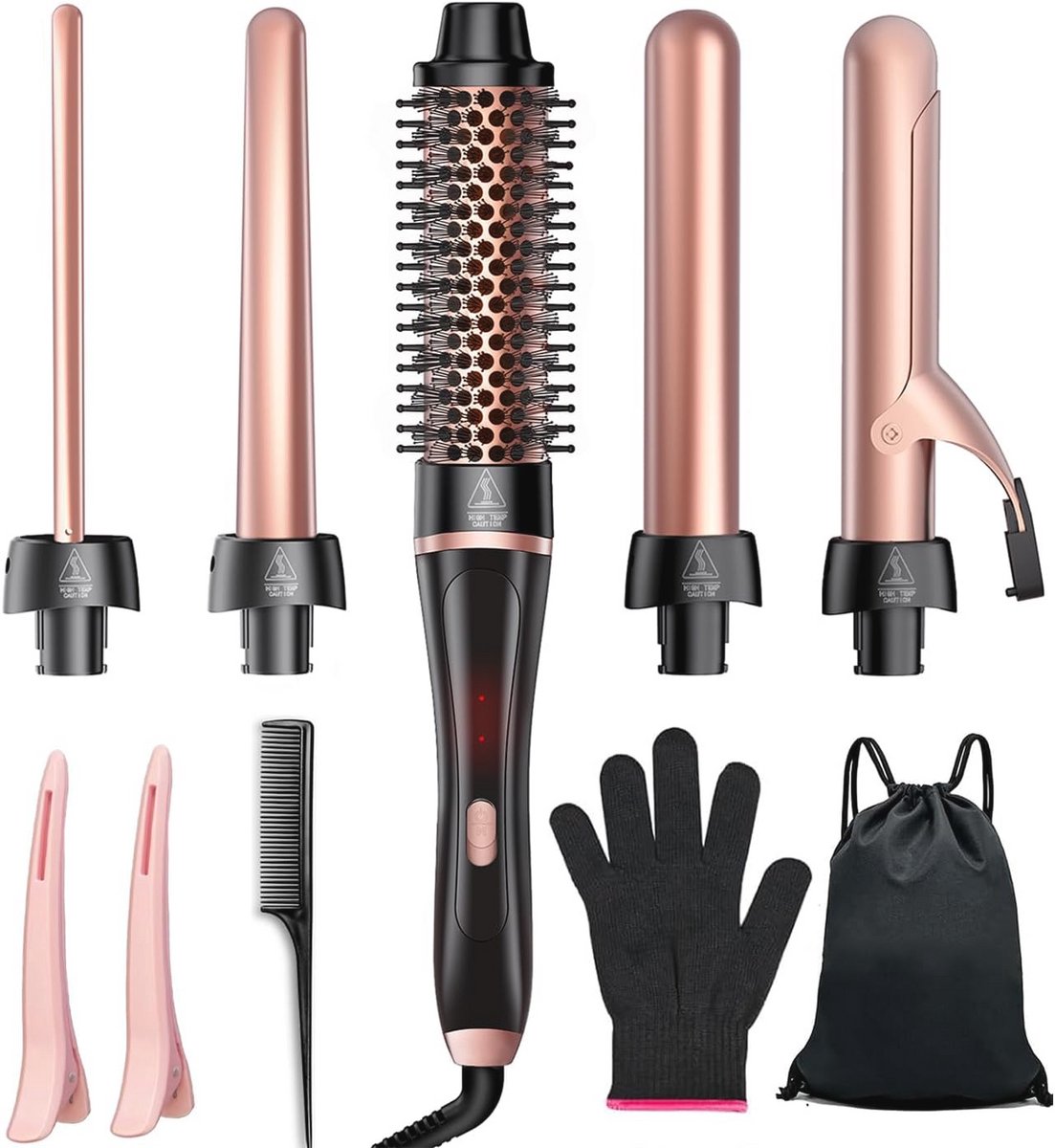 Krultang 5-in-1 Set met Thermische Borstel en 4 Verwisselbare Keramische Krultangen