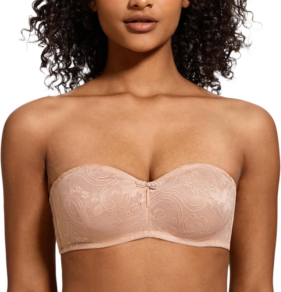 Vrouwen Bandeau BH zonder Vulling met Doorzichtige Kant en Beugel - Minimaliserend Effect