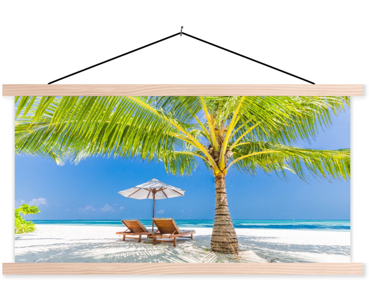 Posterhanger incl. Poster 90x45 cm - Schoolplaat - Palmboom - Strandstoel - Parasol - Text