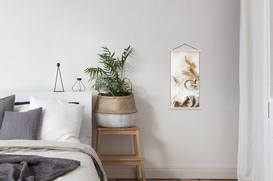 Posterhanger incl. Poster 40x80 cm - Schoolplaat - Bloem - Hout - Tarwe - Textielposter - Blanke latten