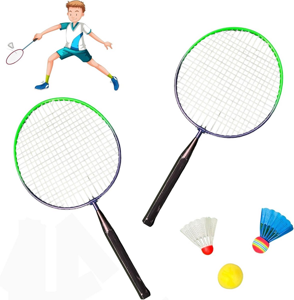 Mini Badminton Set Buiten Spel voor 2 Personen - Inclusief Net en Rackets