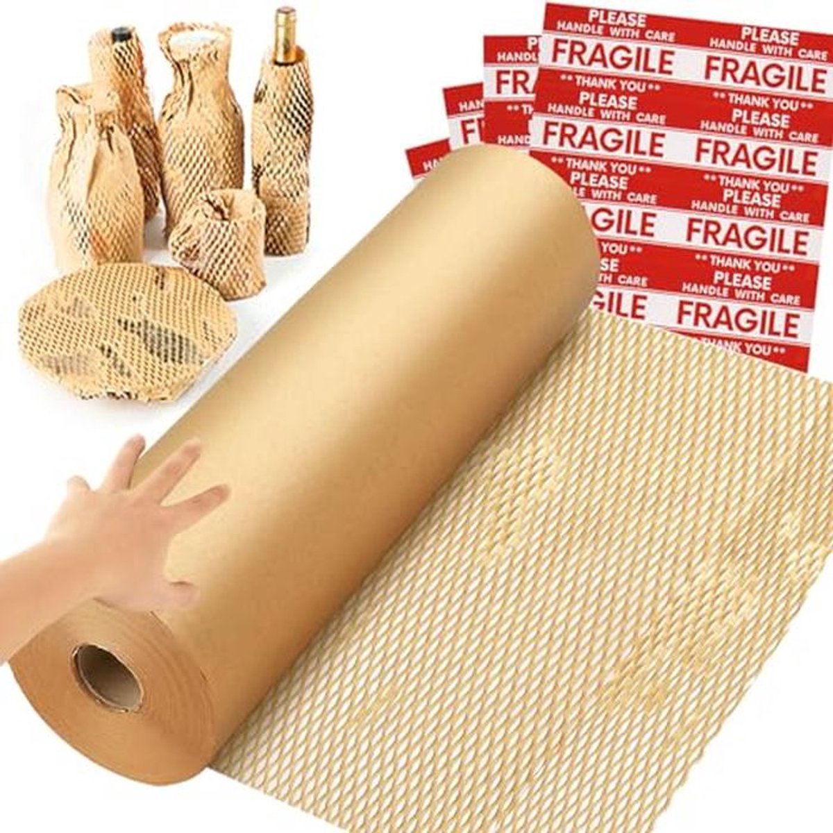 Honingraat Verpakkingspapier 15"x600" - Milieuvriendelijk Alternatief voor Bubble Wrap - Perfect voor Verzendverpakking
