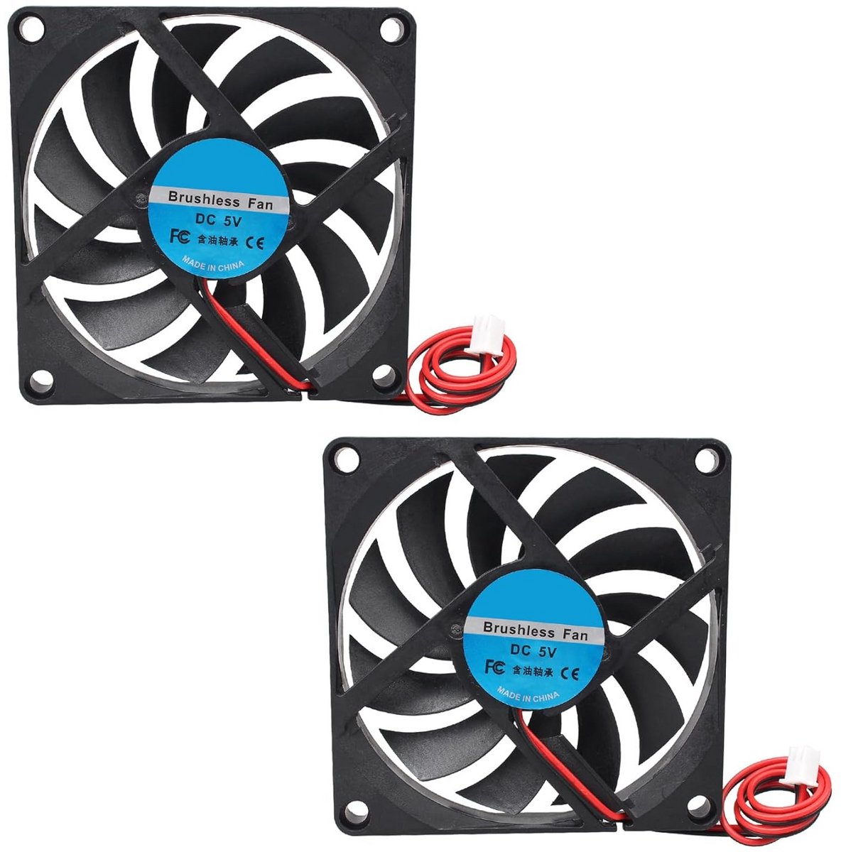 2 Stuks Stille 5V Koelventilator 80x80x10mm DC - Borstelloze Ventilator voor PC Kast, CPU Koeling & 3D Printer