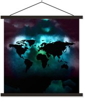 Affiche scolaire - Wereldkaart - Couleurs - Zwart - 40x40 cm - Lattes noires