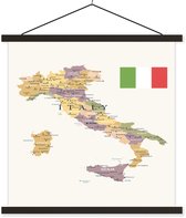 Porte-affiche avec affiche - Affiche scolaire - Carte d'Italie - 40x40 cm - Lattes noires