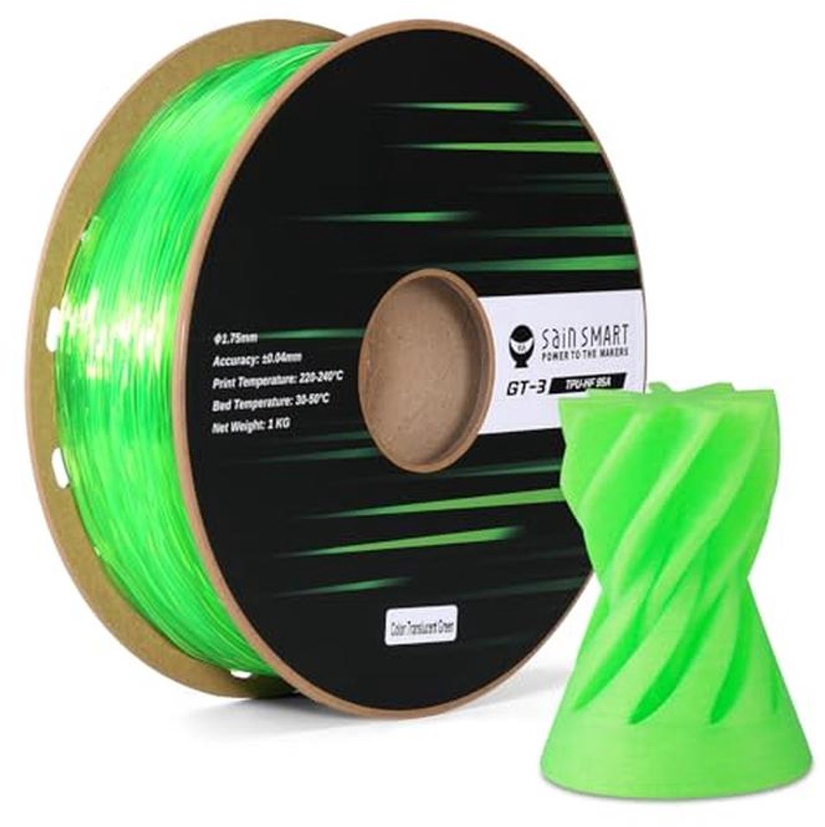 Translucent TPU Filament 1.75mm voor Hoge Snelheid 3D Printen - 1kg - Groen